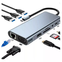 Hub Type-c Shinka At-tpc-10in1 ( Glan / Hdmi / Vga / Usb3.0 / Sd/micro Sd)- Cod: 4582