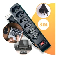 Protetor Elet. 6 Tomadas 10amp. 3mts Preto - Cod: 5298
