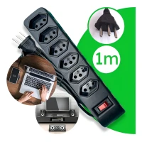 Regua 6 Tomadas Protetor Eletronico Kairos Preto 10amp (80Cm) - Cod: 237
